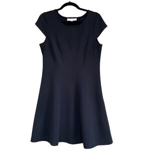 Anne Klein Black Dress Fit Flare Cap Sleeve Career Classic